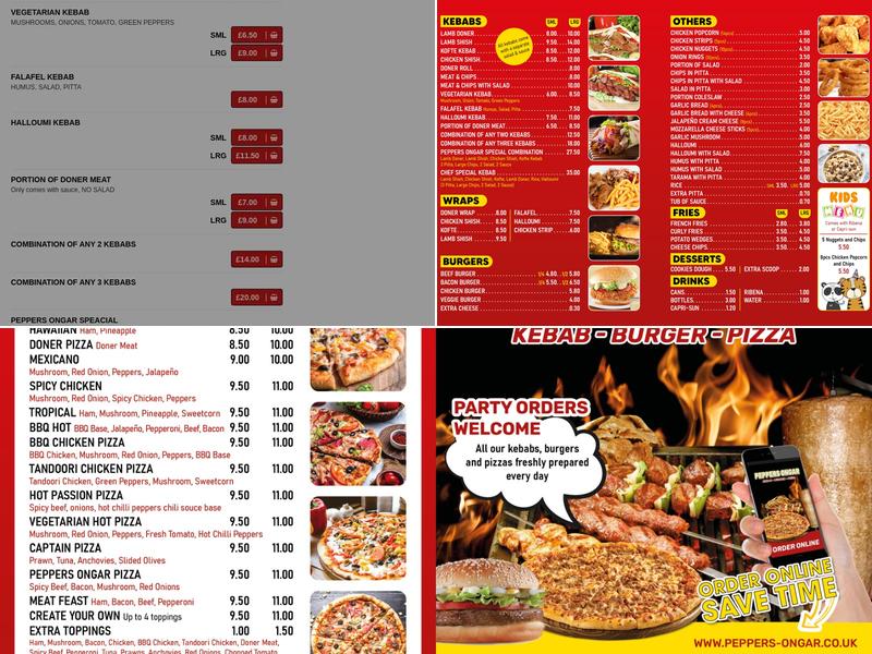 Peppers Ongar Kebab Pizza Burger Menu