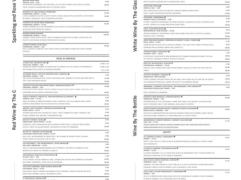 Arthur's of Aughton Menu