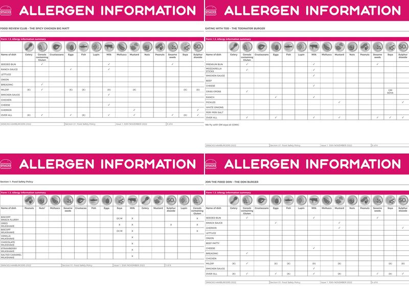 Smacks Hamburgers Menu