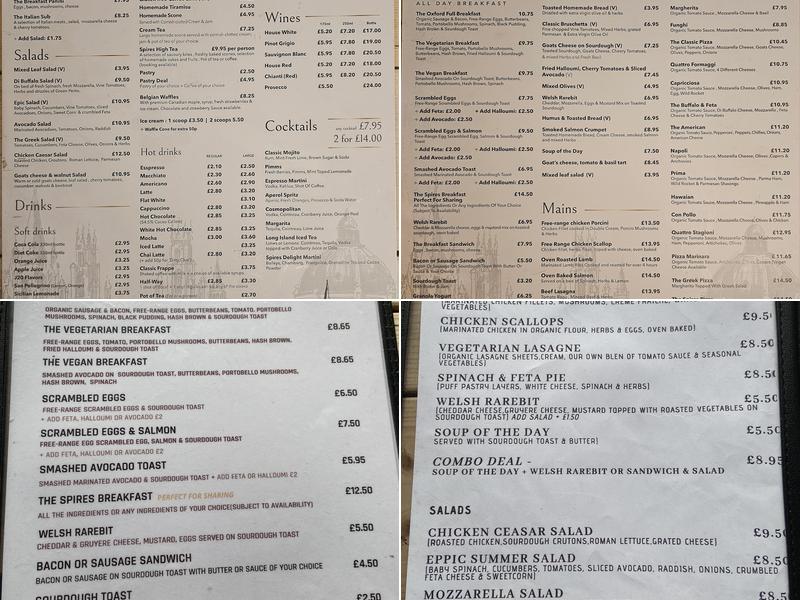 The Spires Cafe Menu