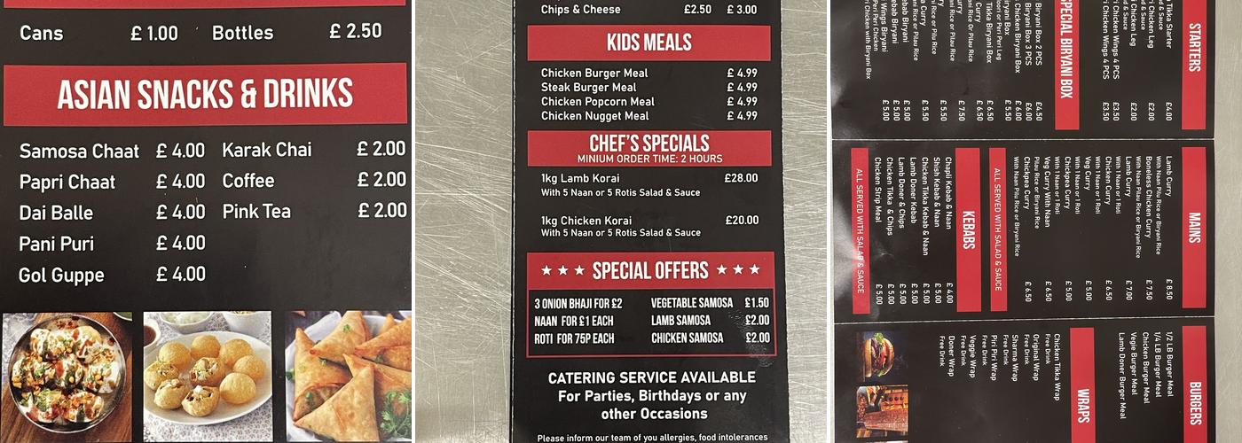 SHAM SHAM KEBAB HOUSE Menu
