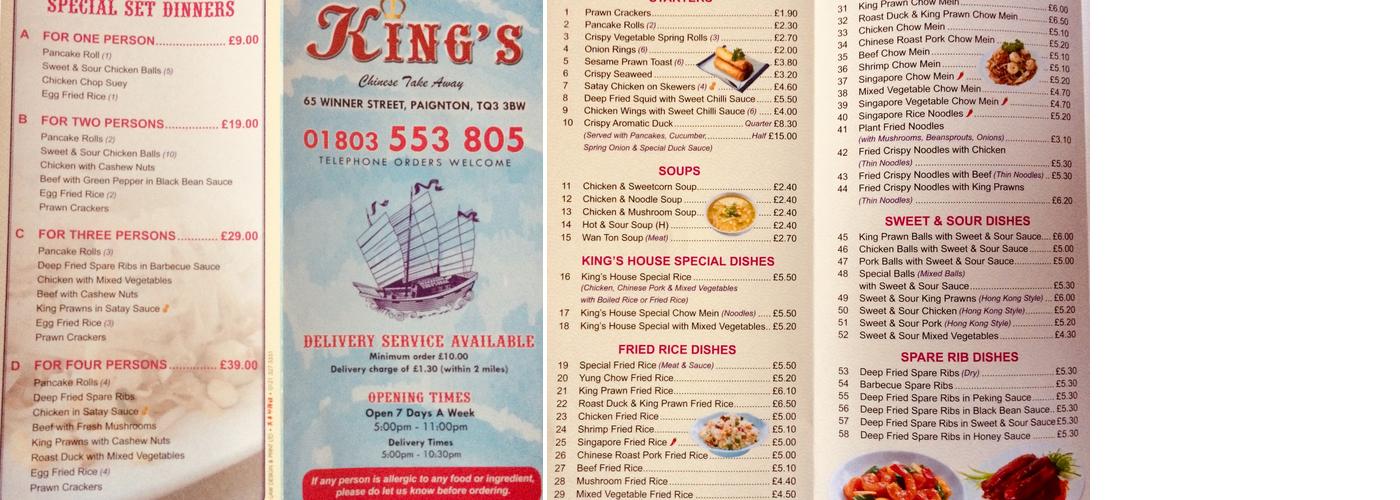 King's Chinese Takeaway Menu