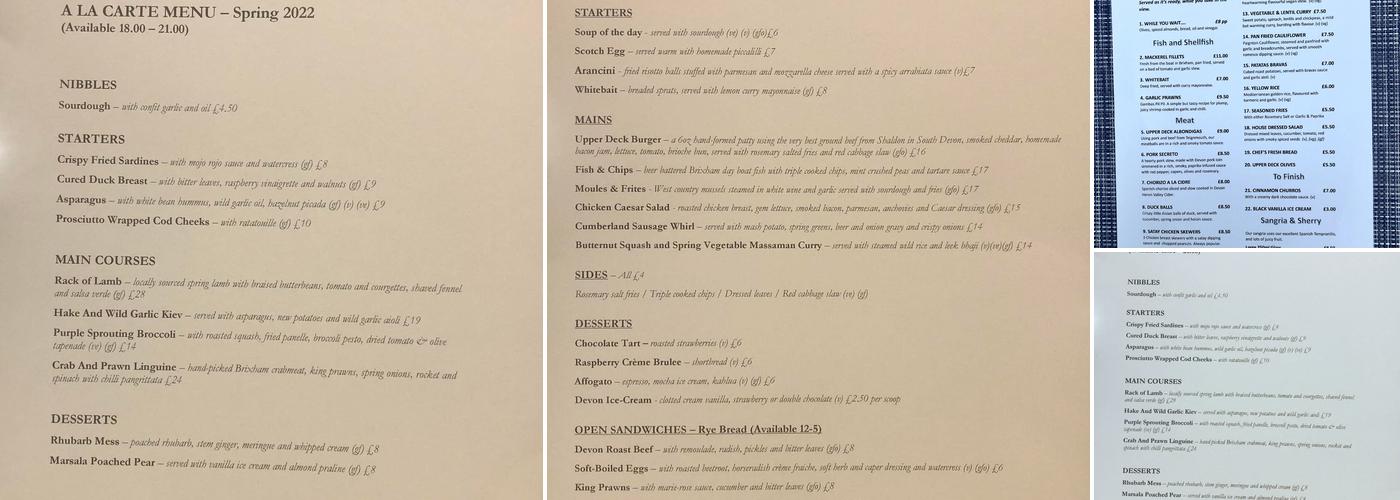 Upper Deck Bistro - Exclusively for Adults Menu