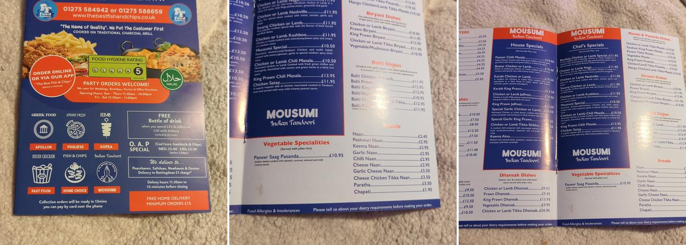 Mousumi Indian Takeaway Menu