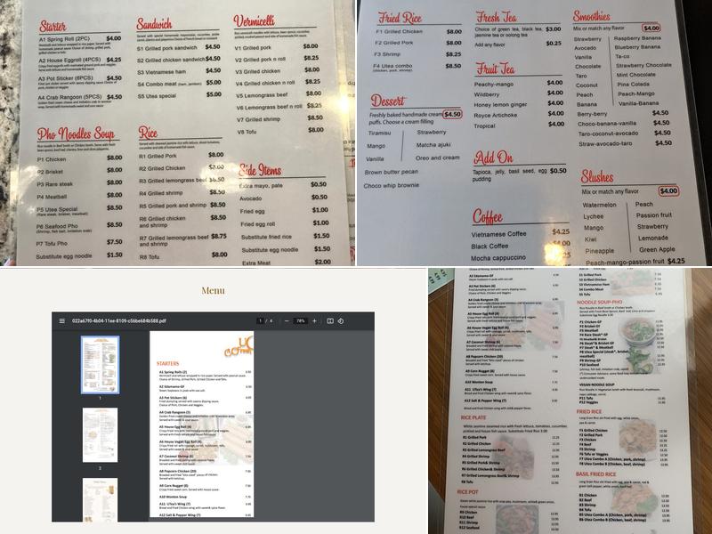 UTea Pho Menu
