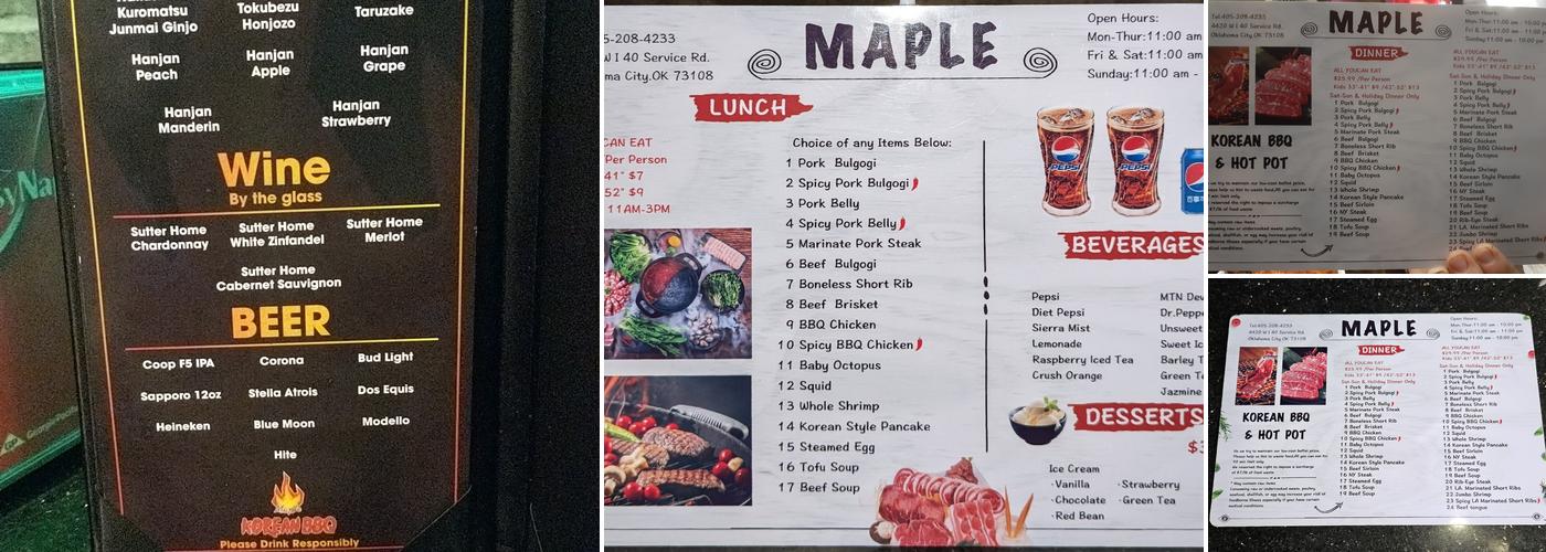 Maple Korean BBQ & Hot Pot Menu