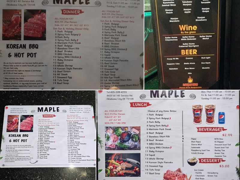Maple Korean BBQ & Hot Pot Menu