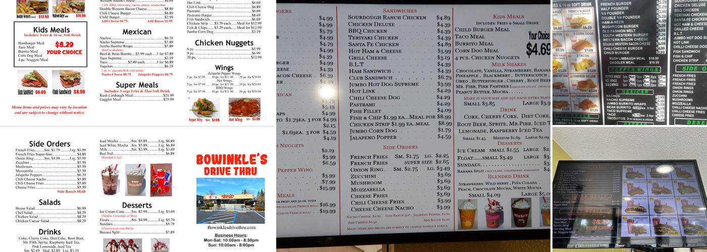 Bowinkle's Drive Thru Menu