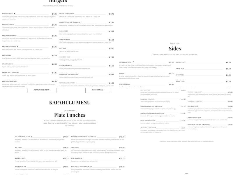 Rainbow Drive-In Menu