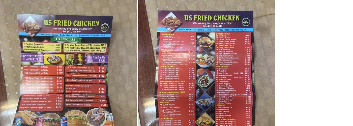 US Fried Chicken Menu