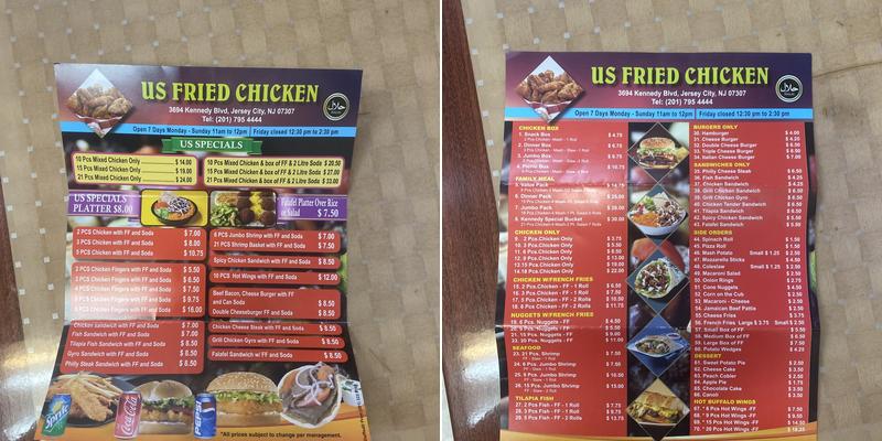 US Fried Chicken Menu
