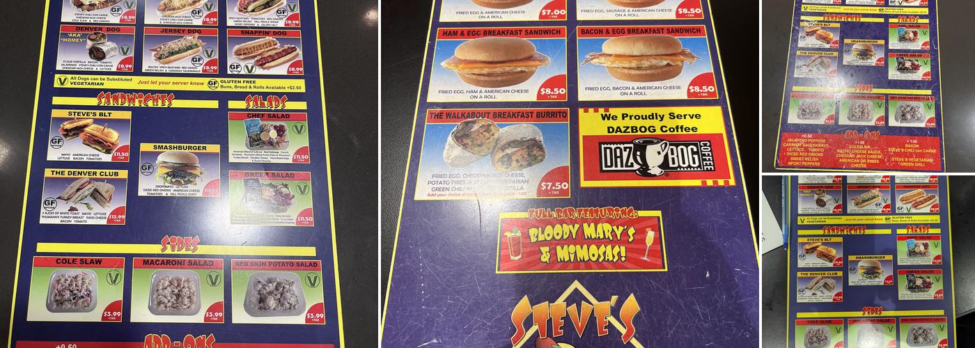 Steve's Snappin' Dogs Menu