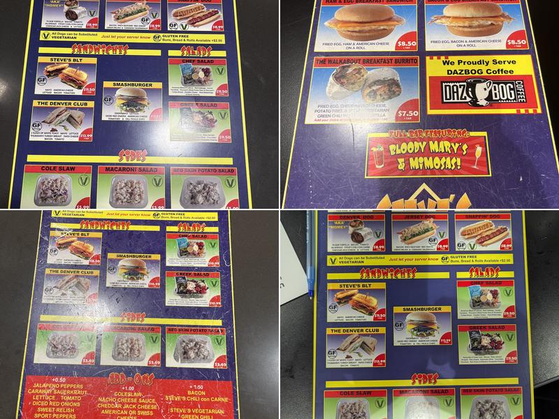 Steve's Snappin' Dogs Menu