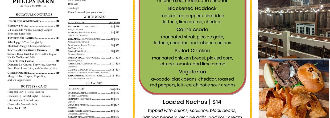 Phelps Barn Pub Menu