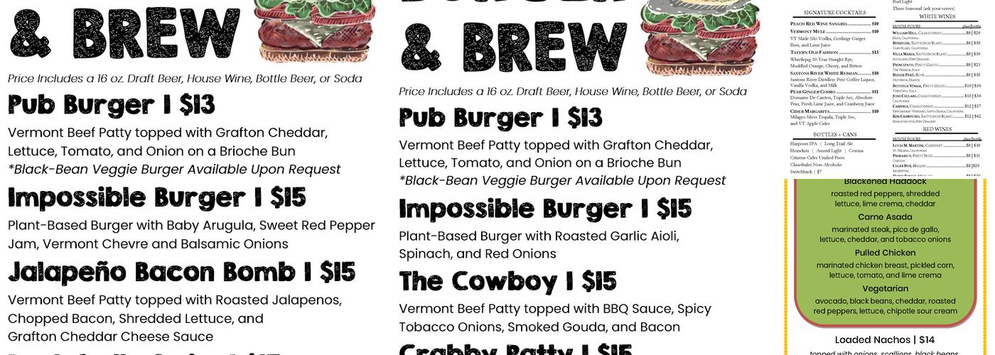 Phelps Barn Pub Menu