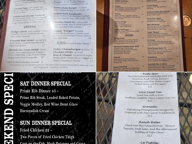 Longbranch Saloon Menu
