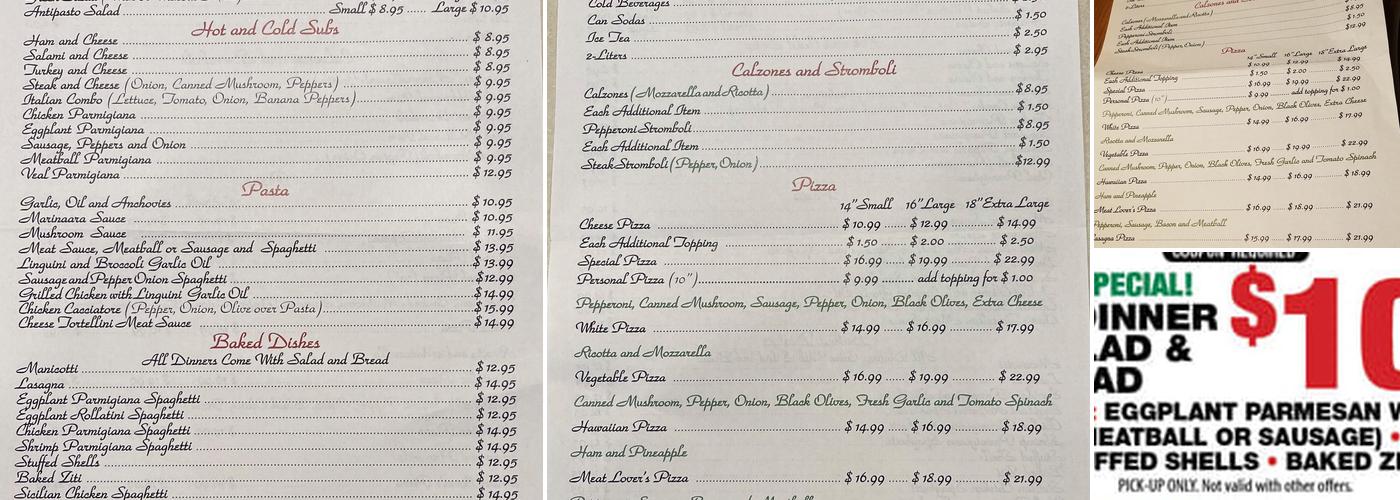 Venice Pizza & Pasta Menu