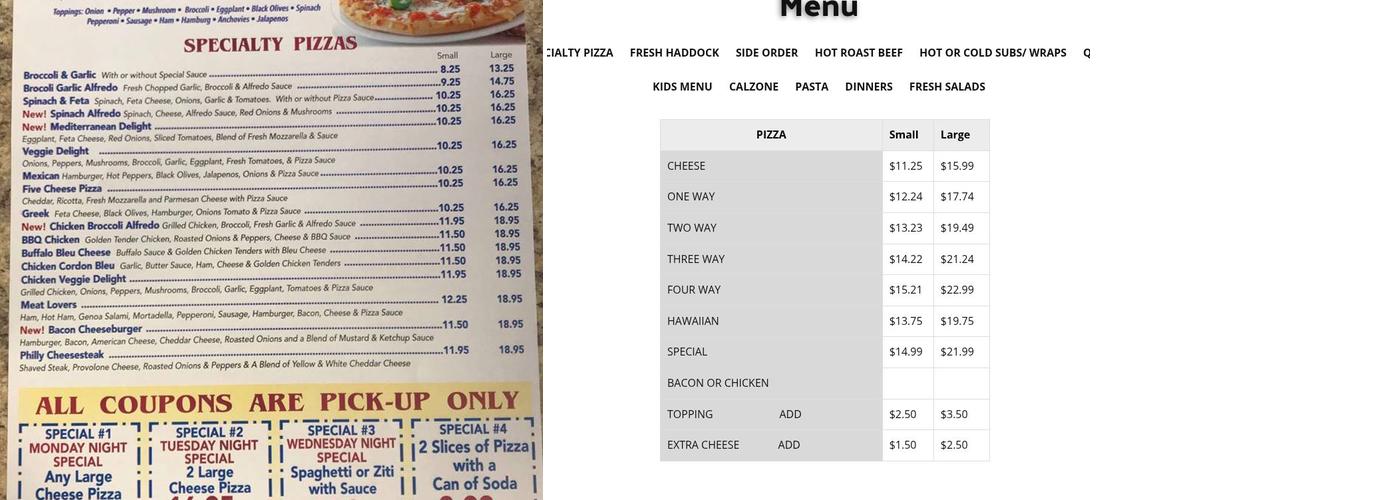 Chelmsford Pizza Menu