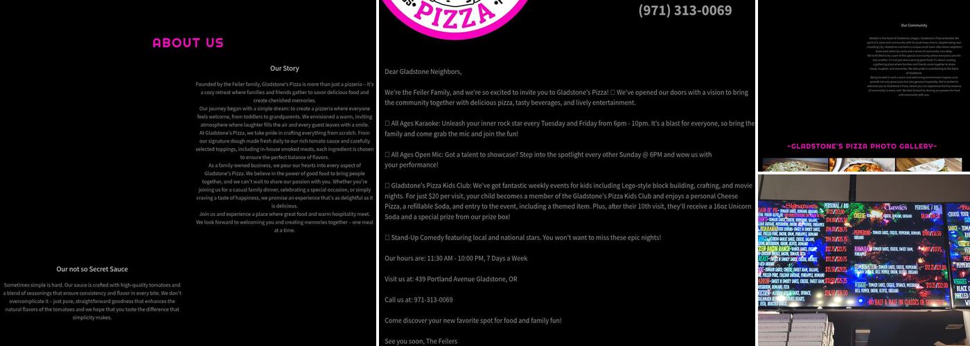 Gladstone's Pizza Menu