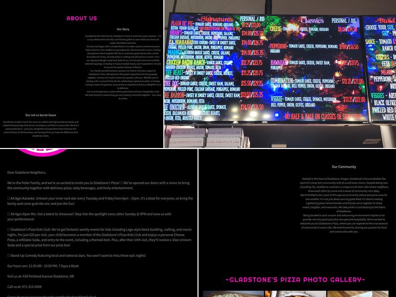 Gladstone's Pizza Menu