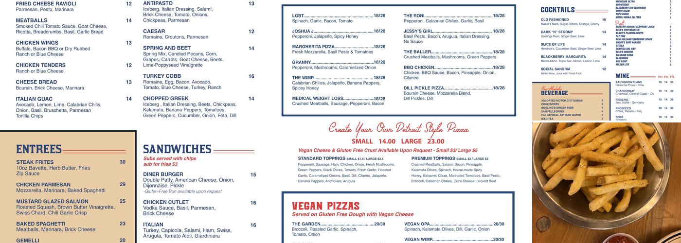 Como's Restaurant Menu