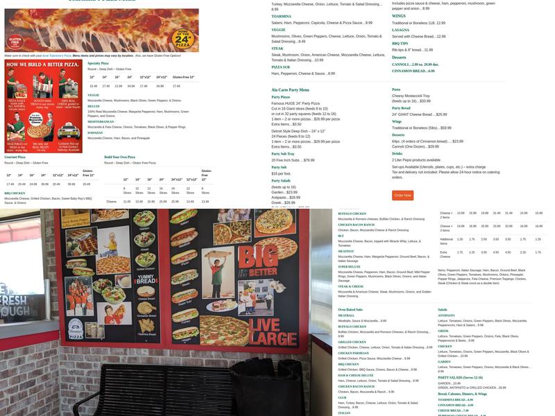 Toarmina's Pizza Menu