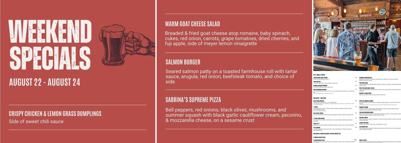 Hank Hudson Brewing Company Menu