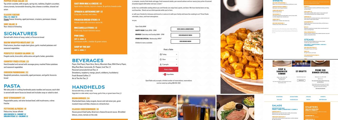 Three Peaks Kitchen + Bar Menu