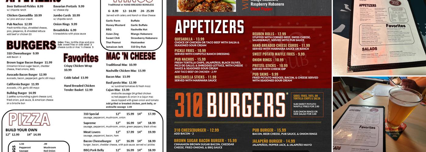 310 Pub Menu