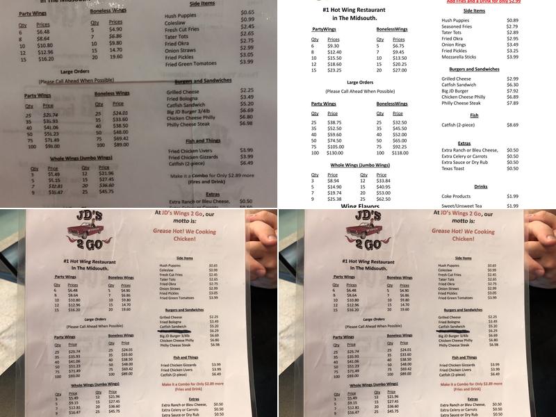 JD's Wings 2 Go - Hwy 70 Menu