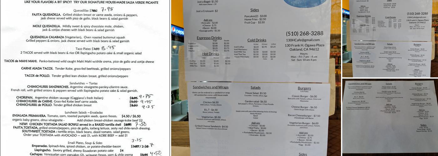 130 Cafe Menu