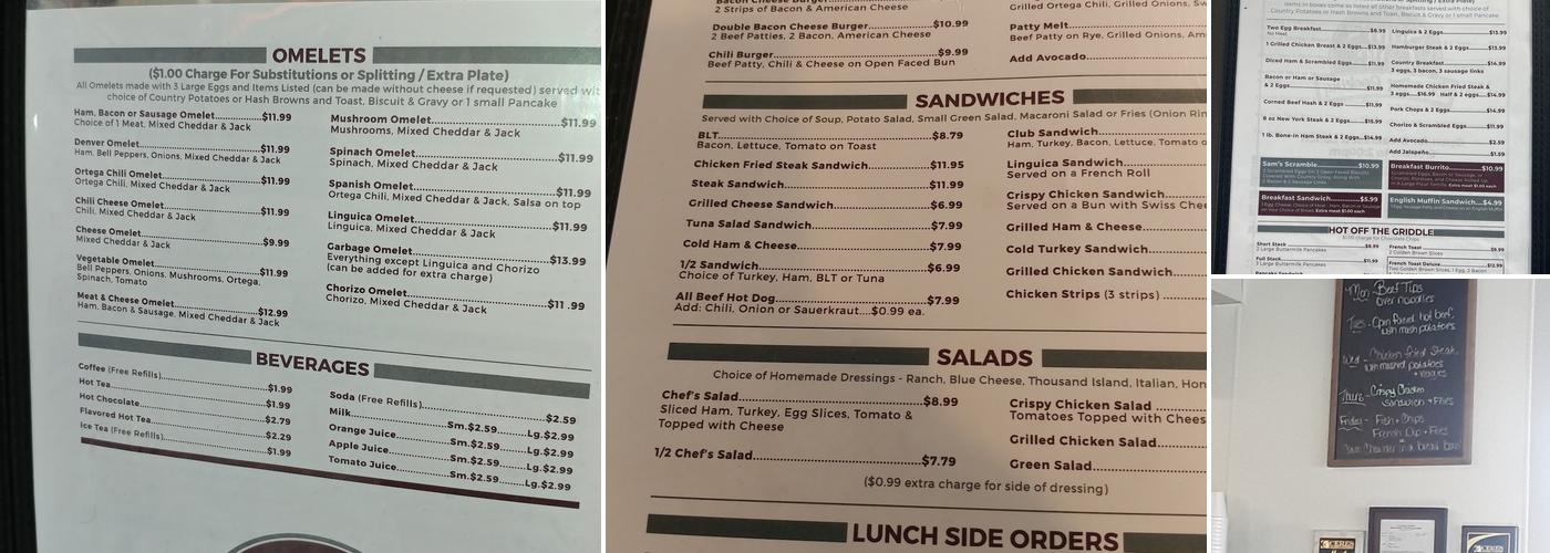 Sam's Cafe Menu