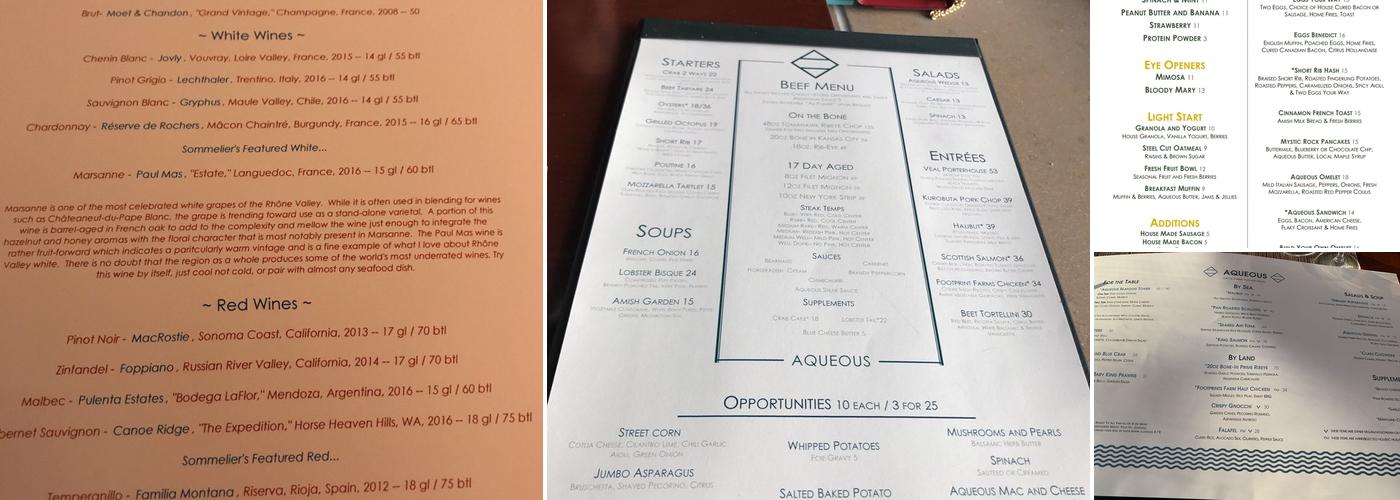 Aqueous Menu