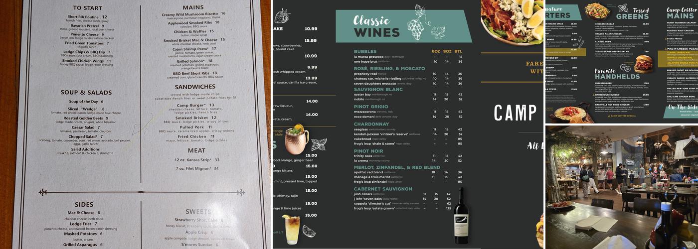 Camp Critter Bar and Grille Menu