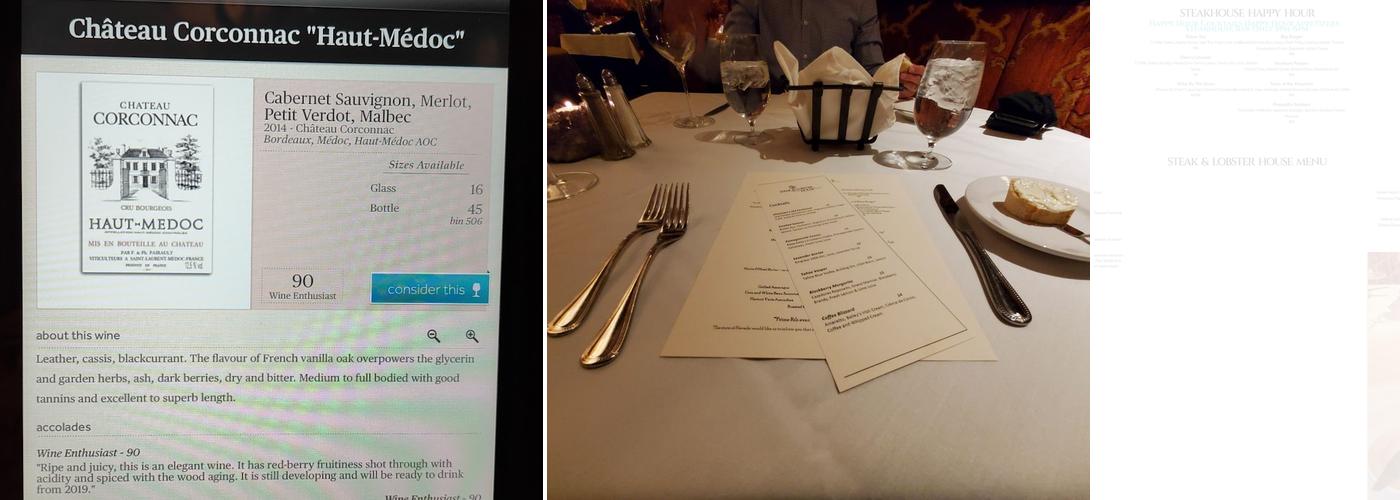 Crystal Bay Steak and Lobster House Menu