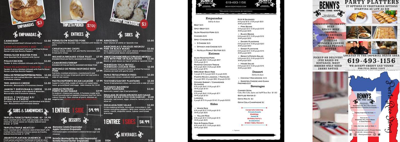 Benny's On-The-Go Menu