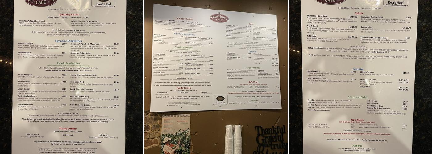Thurston's Cafe Menu