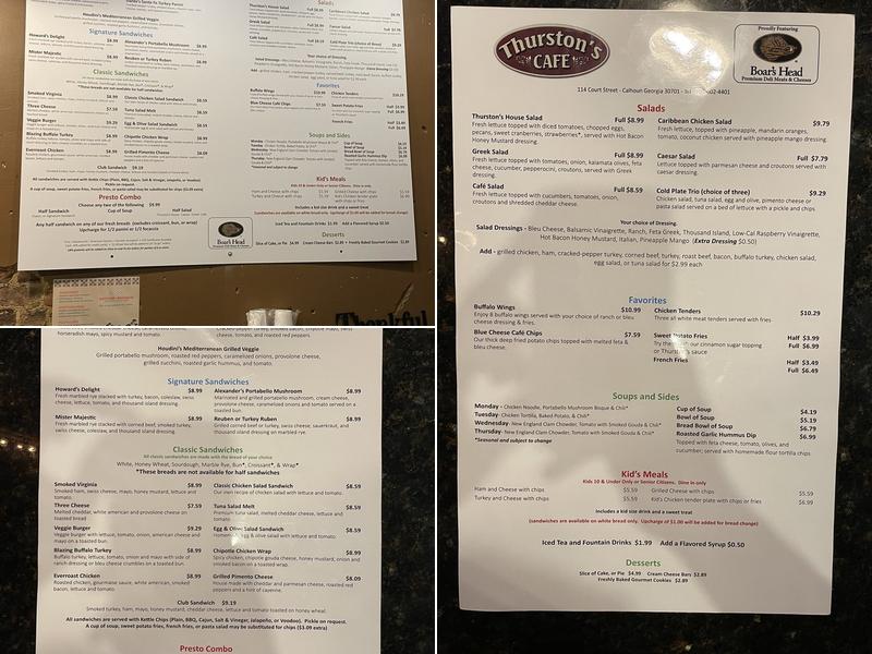 Thurston's Cafe Menu