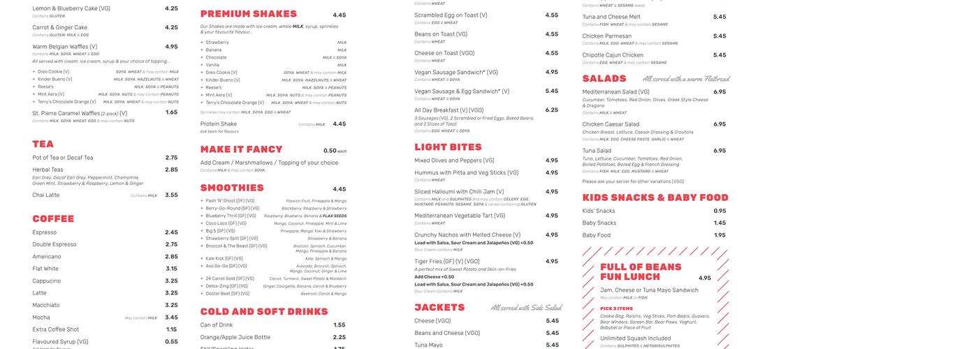 Full of Beans Peterborough Menu