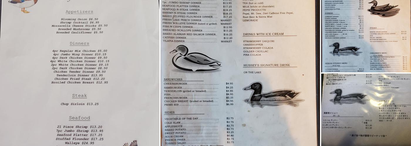 Hussey's Restaurant Menu