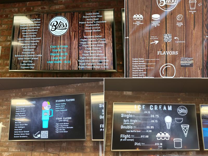 Bliss Small Batch Creamery Menu