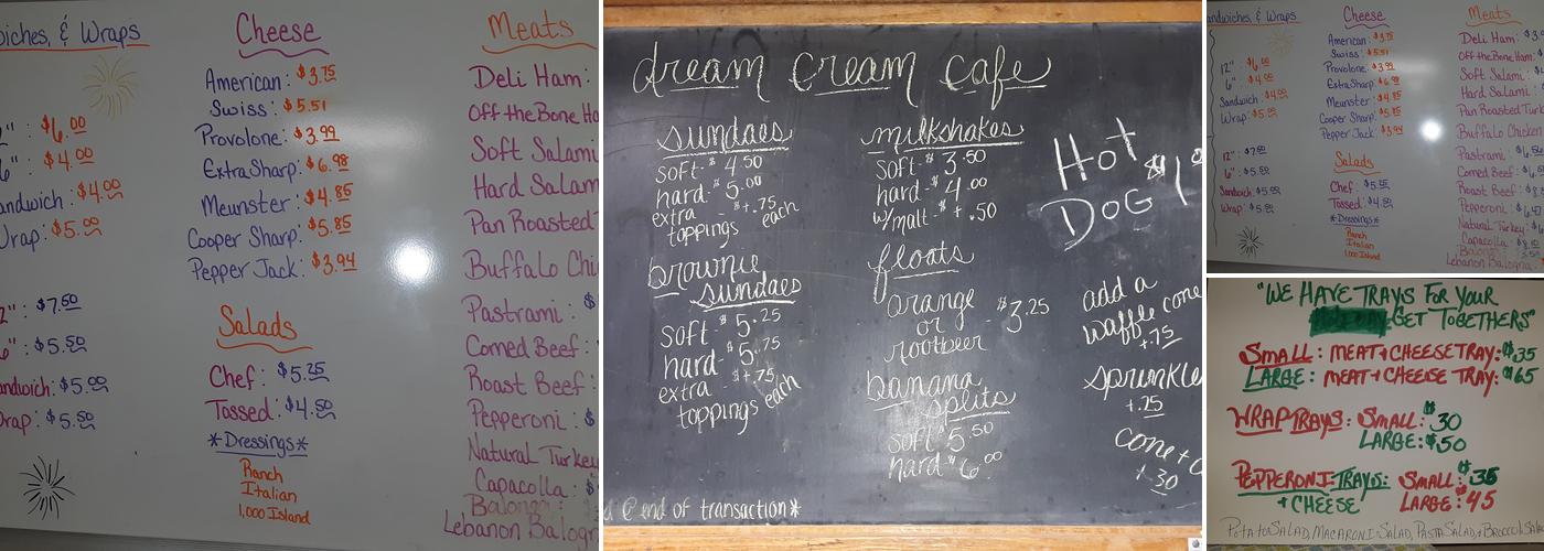 Dream Cream Cafe Menu
