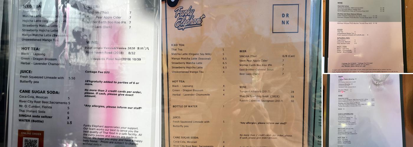 Funky Elephant Berkeley Menu