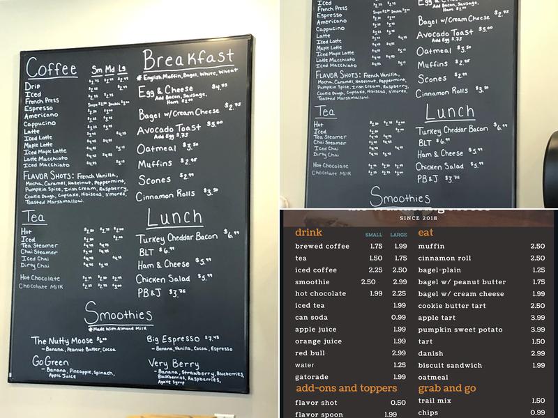 Wandering Moose Coffee and Gift Shop Menu