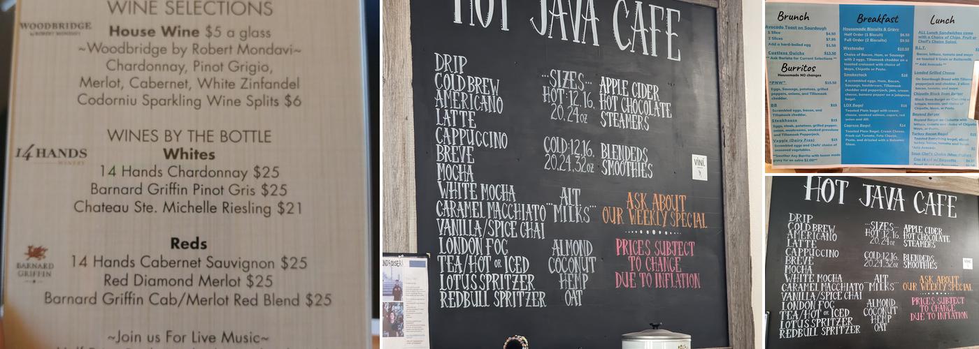 Hot Java Cafe, Drive Thru Menu