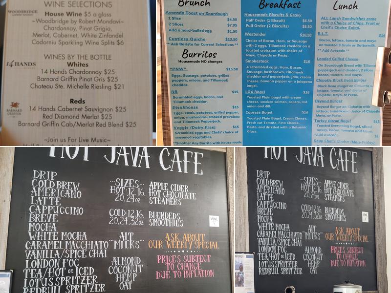 Hot Java Cafe, Drive Thru Menu
