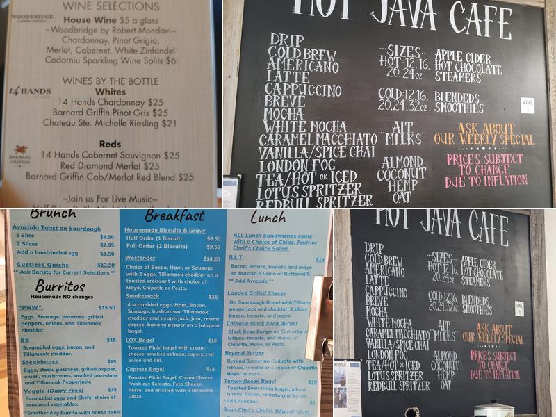Hot Java Cafe, Drive Thru Menu