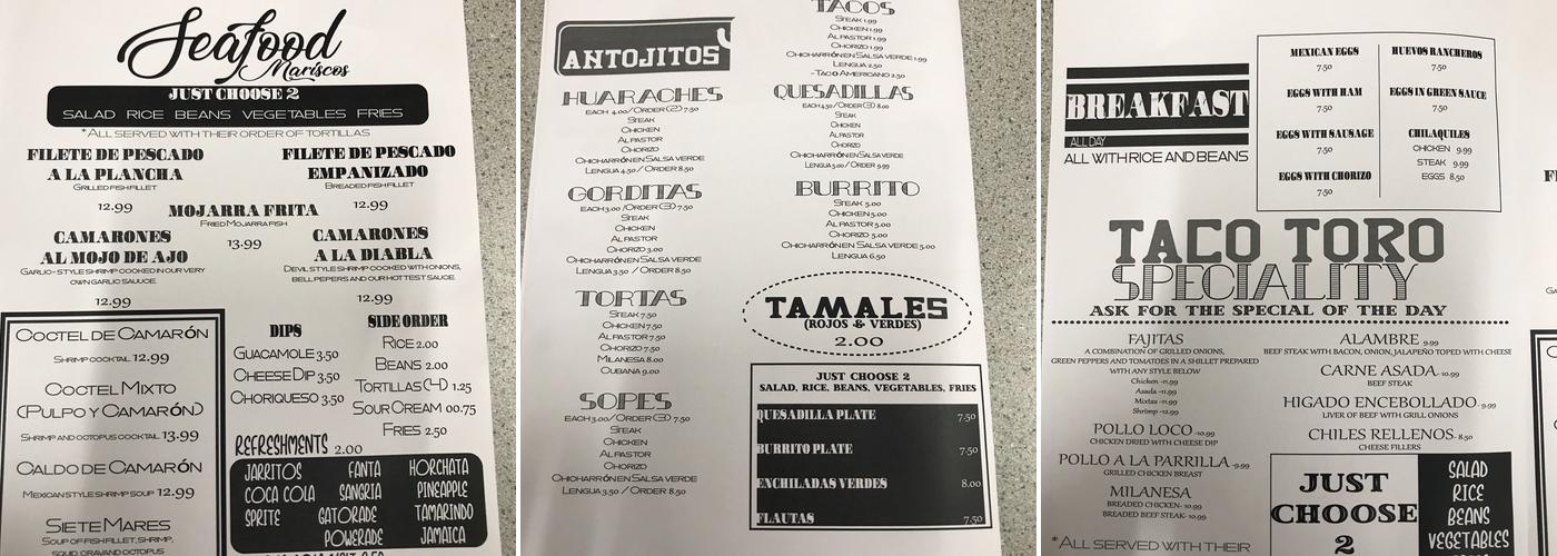 Dos Toros Meat Market Menu