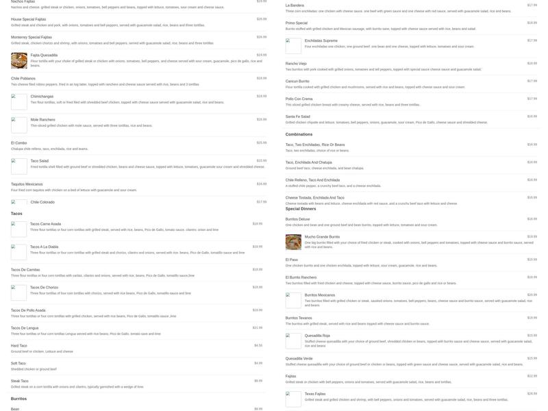 Monterrey Mexican Restaurant II Menu