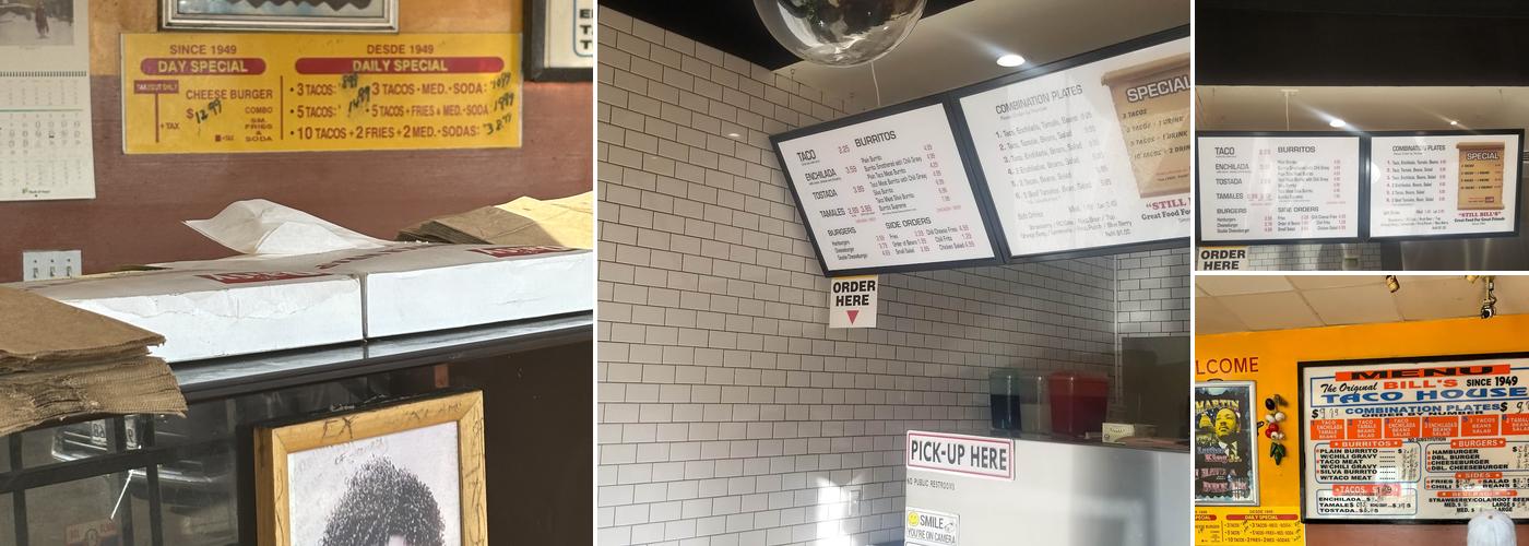 Bill's Taco House Menu